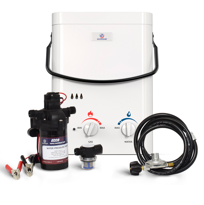 Eccotemp L5 Portable 1.5 GPM Outdoor Tankless Water Heater w/ EccoFlo Diaphragm 12V Pump and Strainer