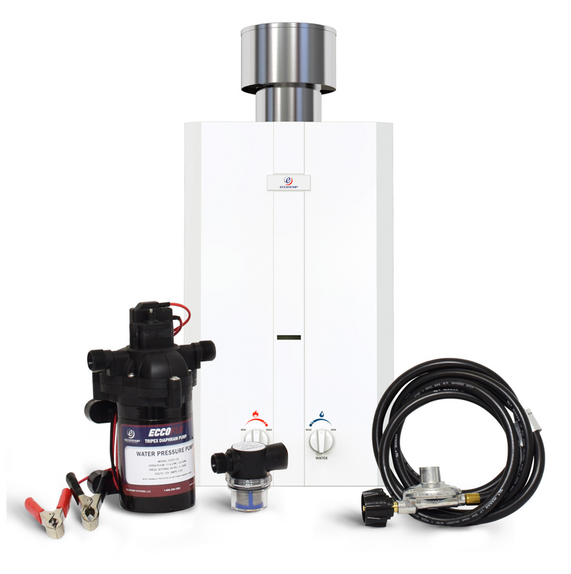 Eccotemp L10 Portable 3.0 GPM Outdoor Tankless Water Heater w/ EccoFlo Diaphragm 12V Pump and Strainer